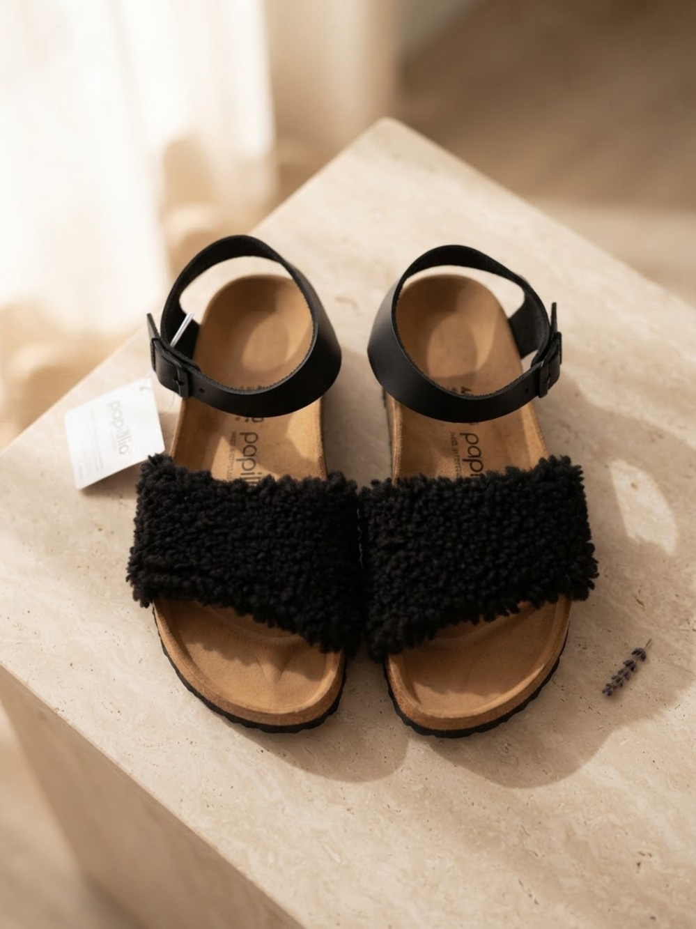 Birkenstock Papillio Glenda Teddy Sandals Women’s Black Shearling Size 40 New